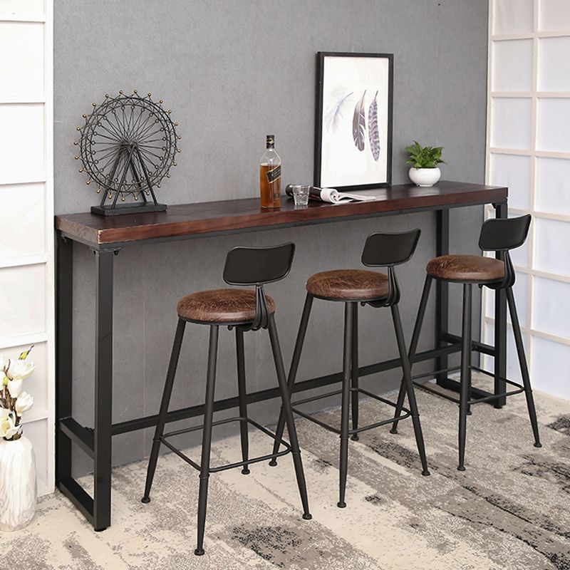 Industrial Solid Wood Bistro Bar Table Rectangle Metal Base Bar Table