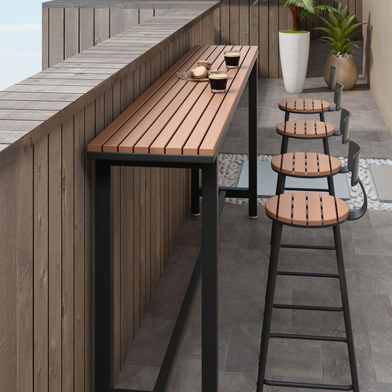 Metal and Wood Rectangular Table, Industrial Style Minimalist Balcony Outdoor Bar Table