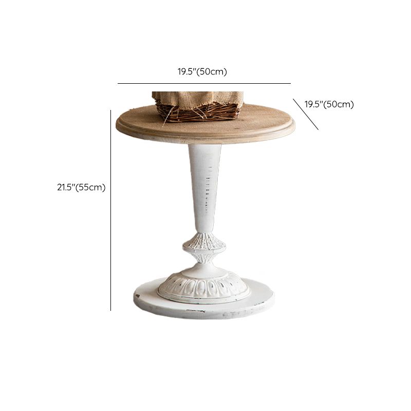 Round Shape Solid Wood End Table with Metal Base Corner Table for Living Room