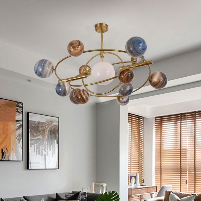 Multi Light Glass Sphere Chandelier Light Gold Pendant Light for Living Room