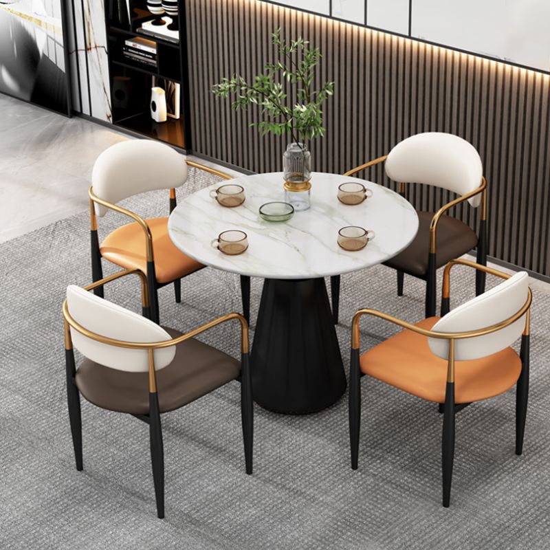 Metal Industrial Side Chair Metallic Finish Open Back Dining Arm Chair