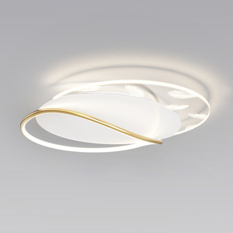 Lámpara de techo de hierro forjado con plumas de estilo conciso y moderno, montaje semiempotrado LED geométrico blanco para dormitorio