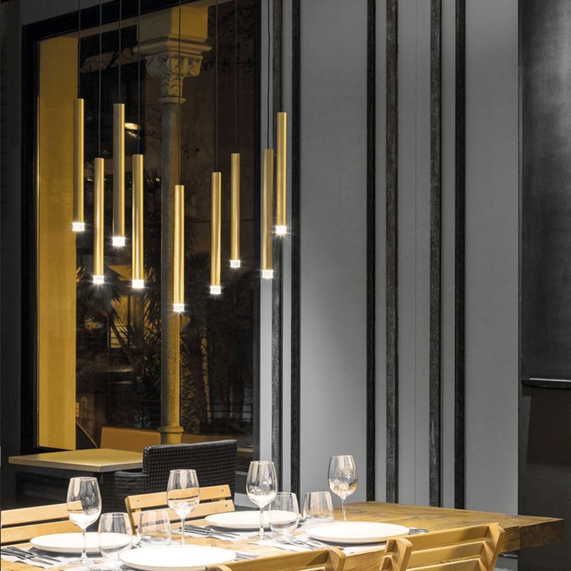 Gold Tube Hanging Pendant Light Minimalist-Style LED Metal Ceiling Pendant Light