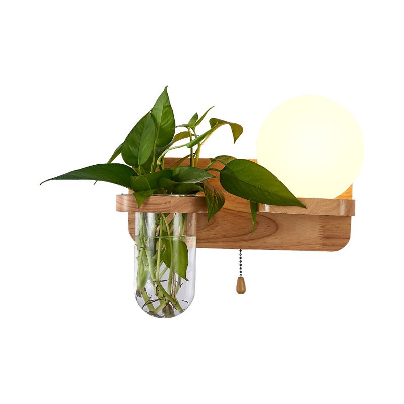 Geometrische Pull -Kette Wandleuchte Einfachheit weißes Glas Ein einzelner Korridorwand montiertes Licht in Holz