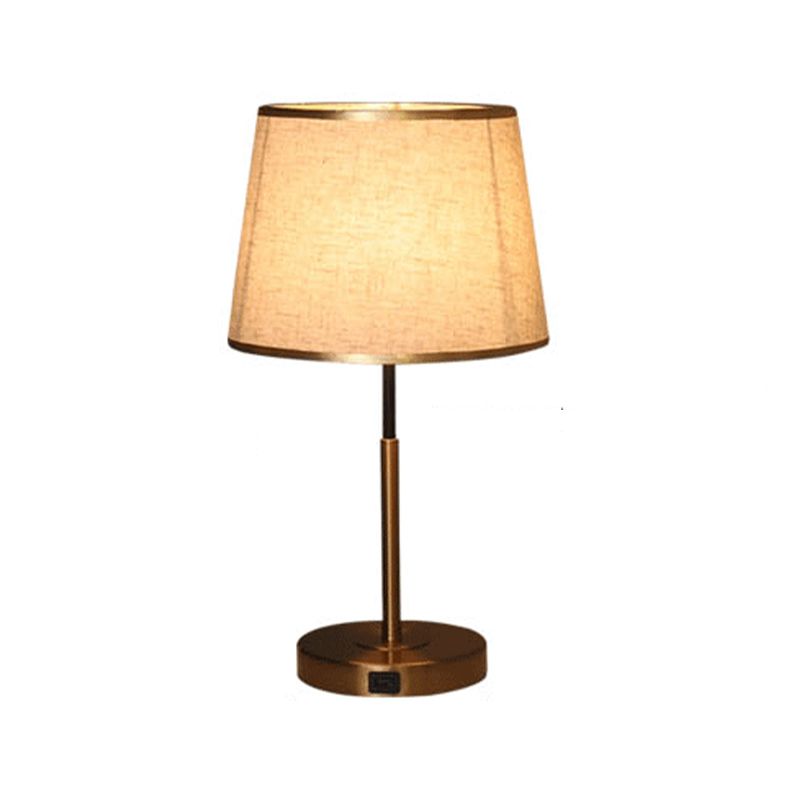 Gold Metal Table Light Modern 1-Light Bedroom Nightstand Lamp with Bucket Fabric Shade