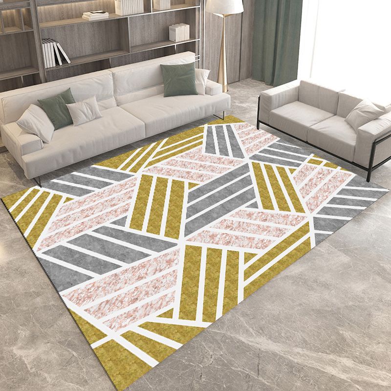 Casual Modern Rug in Black and Yellow Colorblock Geometry Pattern Rug Polyester Anti-Slip Carpet for Home Decoration