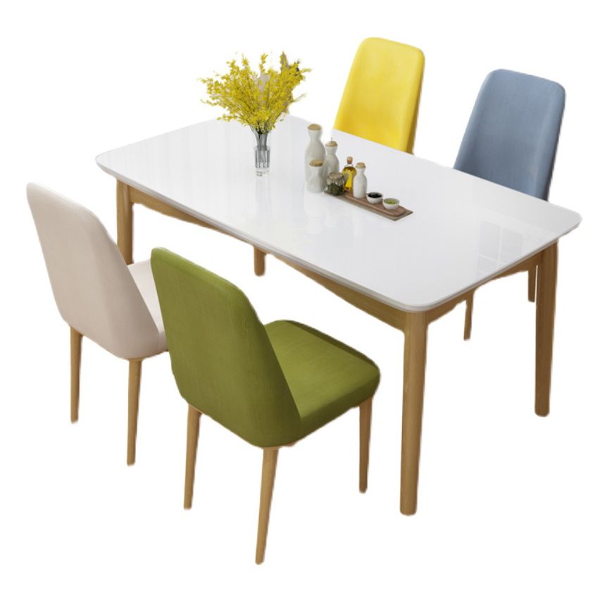Modern Sintered Stone Table Set of 5/7 with Rectangle Table Dining Set with Leather Chairs
