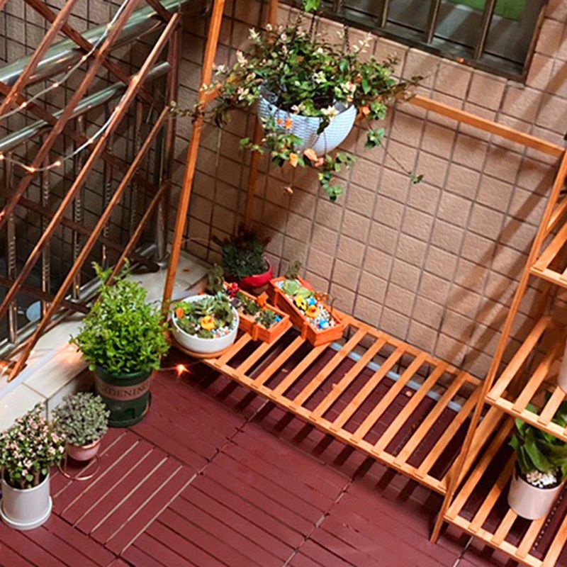 Red 6-Slat Square Wood Patio Tiles Snap Fit Installation Floor Board Tiles