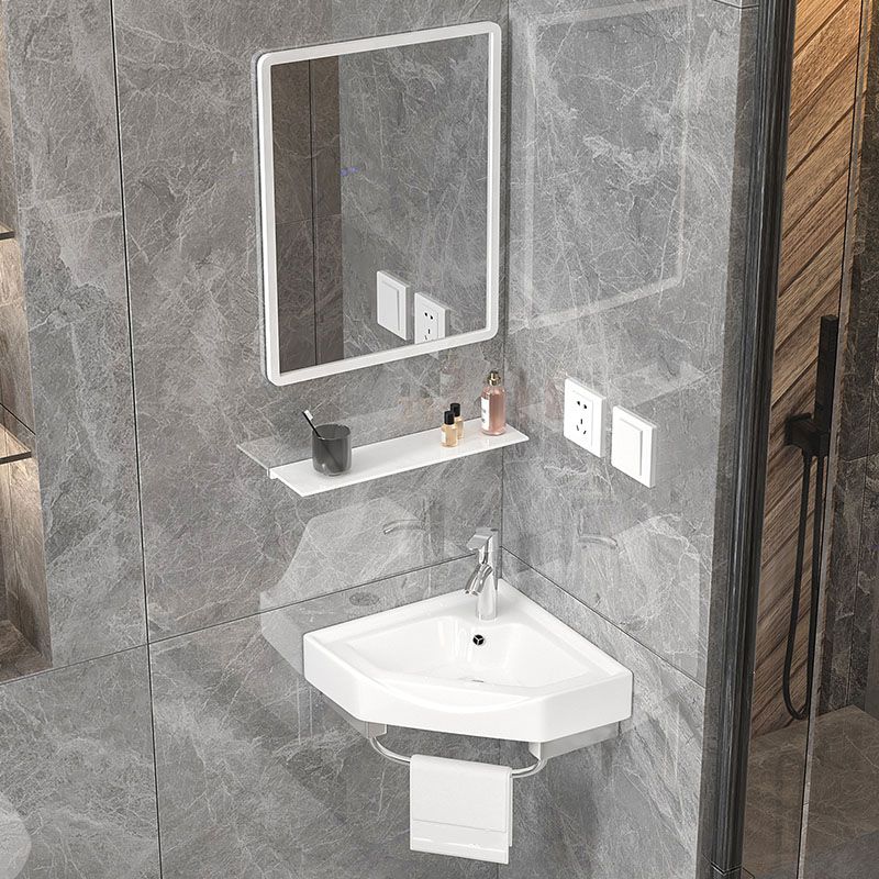 Bathroom Sink White Ceramic Wall-mounted Mirror Faucet Anti-spill Sink