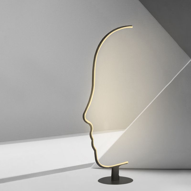 Lampada da tavolo a forma di viso Line Art Lampada da comodino minimalista in metallo a LED in nero