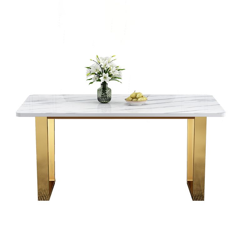 Rectangular Scandinavian Style Sintered Stone Dining Room Set Dining Furniture with Metallic Base