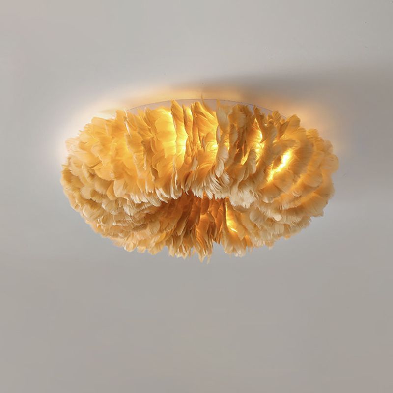 Iluminación empotrada de plumas, lámpara de techo de montaje empotrado para dormitorio, tela moderna, 3/6 cabezales, en blanco/gris/rosa