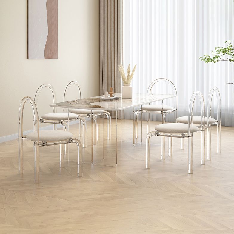 Modern Acrylic Dining Table Set 1/4/5/7 Pieces Rectangle Sintered Stone Top Dinette Set