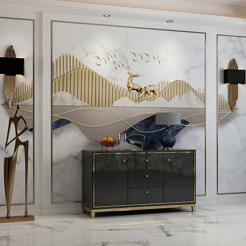 Full Size Illustration Deer Mural for Accent Wall in Marble Color, Personalized Size Available