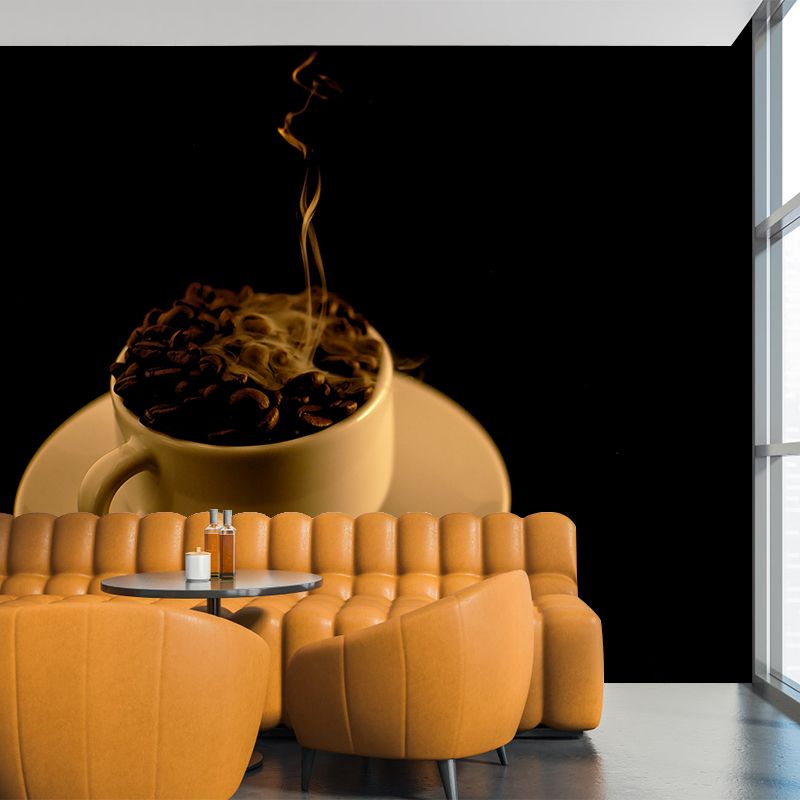 Customized Coffee Beans Mural Dark Color Mildew Resistant Wallpaper for Coffee Shop