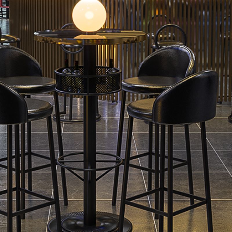 Industrial Bar Table Black Wood Bar Dining Table with Storage