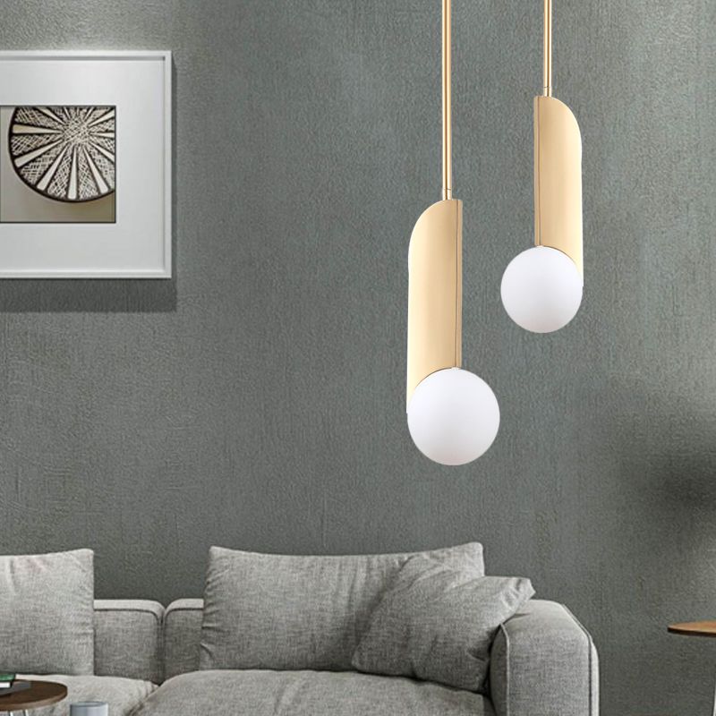 Colonial Spherical Ceiling Pendant Light 1 Bulb Ivory Glass Suspension Lighting in Gold for Living Room