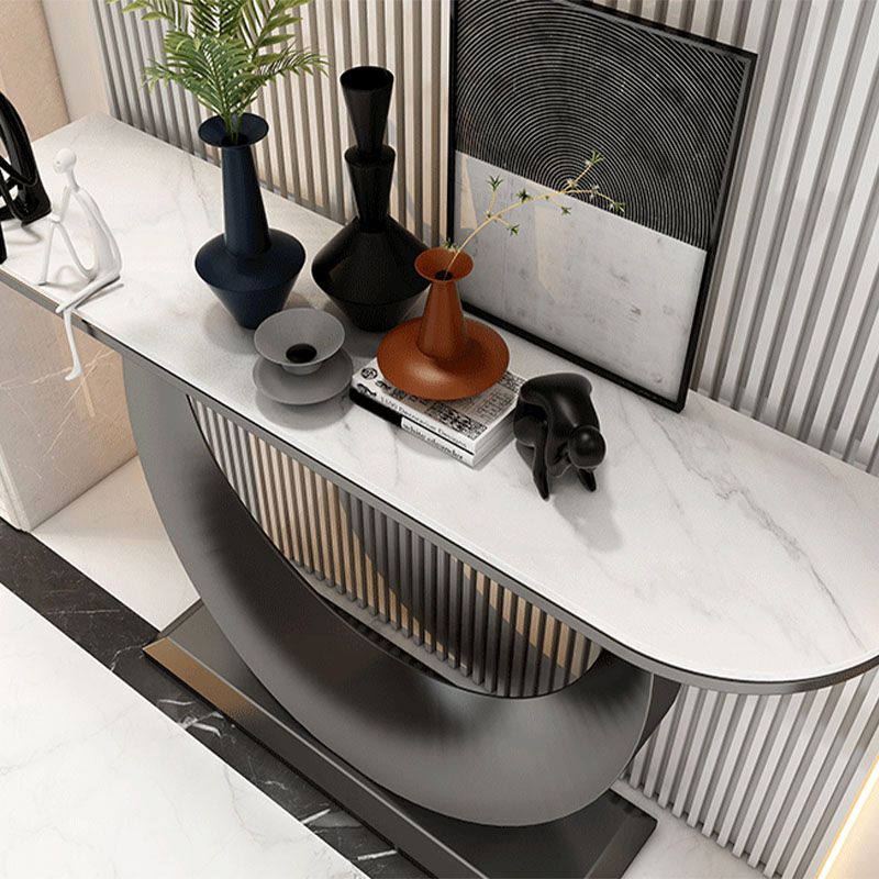 Modern Iron Console Sofa Table Stone Half Moon Console Accent Table for Hall