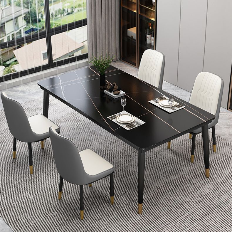 Traditional Luxury Rectangle Dining Room Table Sintered Stone Table with 4 Black Legs