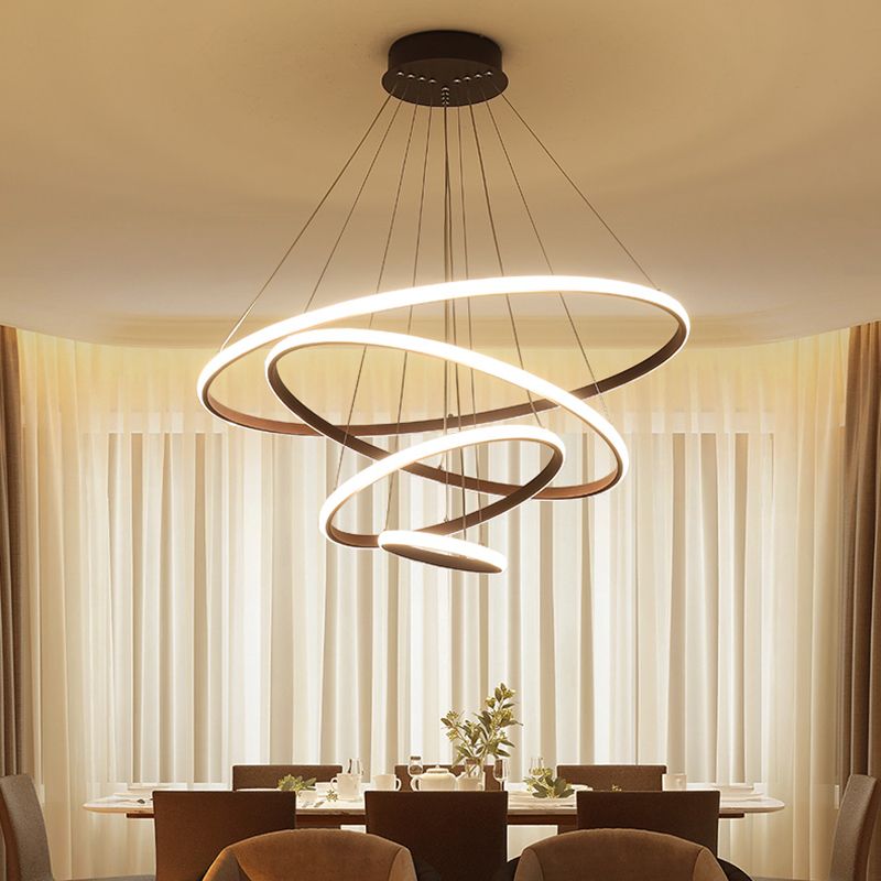 Brauner Multi-Ring-Kronleuchter moderner Acryl 2/3/4 Lichter Wohnzimmer LED-Deckenheize in warm/weiß/natürliches Licht