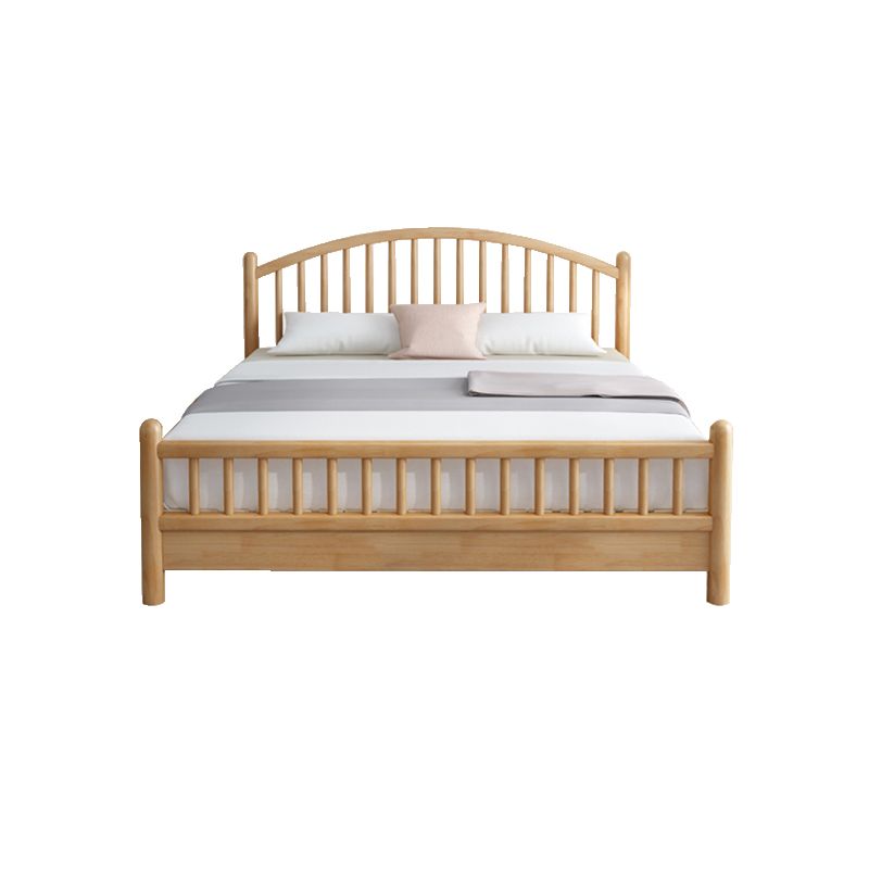 Scandinavian Natural Rubberwood Bed with Arched Slat Headboard