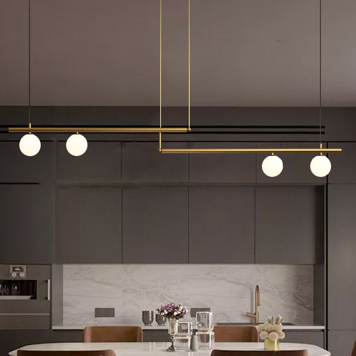 Postmodern Metal Island Light Multi Head Light con sombra de vidrio para mesa de comedor