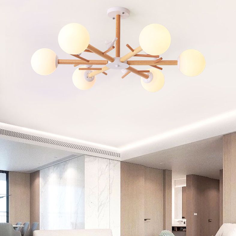 Globe Chandelier Light Fixture Modern Cream Glass Pendant Lighting for Restaurant