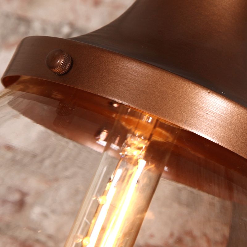 Glass Brown Wall Lamp in Industrial Retro Style Wrought Iron Drum Wall Light for Porch
