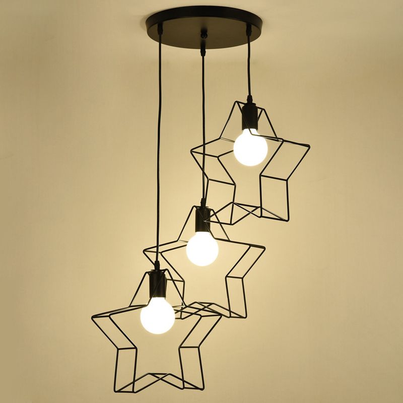 Iron Wire Cage Pendant Lamp Retro Dining Room Suspension Light in Black