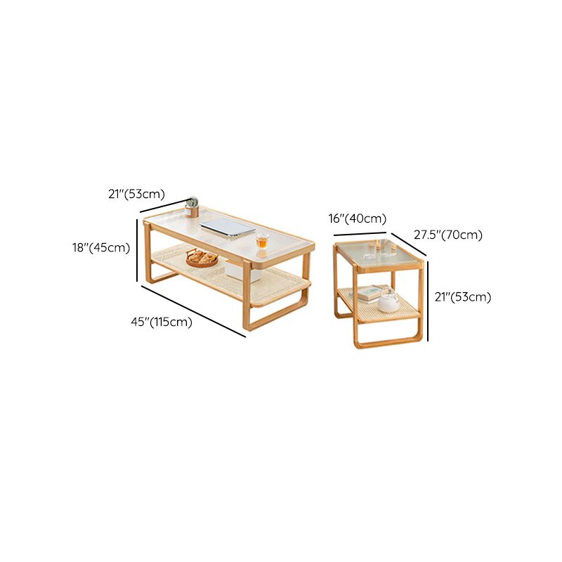 Minimalism Tropical Coffee Table Glass 4 Legs Storage Rectangular Coffee Cocktail Table