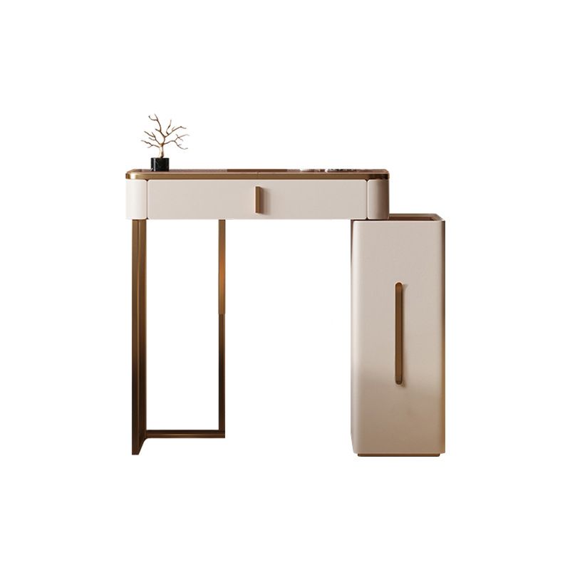 Luxurious Glass Vanity Table with Mirror & Stool 3 Drawers Beige Dressing Table