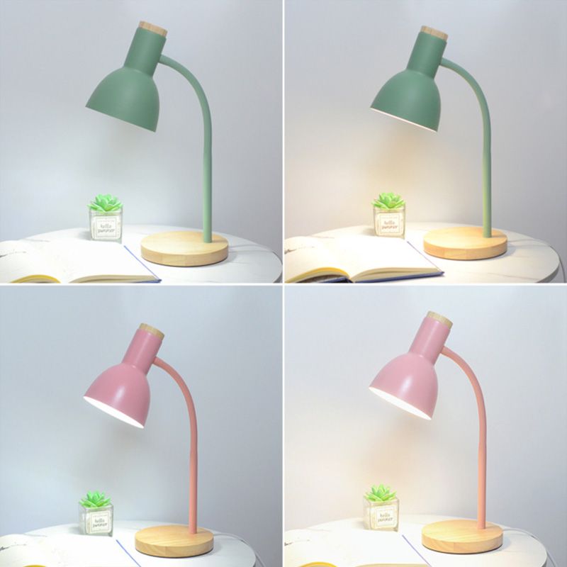 Tono de domo lámpara de mesa de estilo nórdico de 18 "luz de lectura de altura con base redonda de madera
