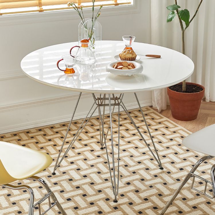 Modern Style Dining Table Round Dining Table with Metal Base for Home Use