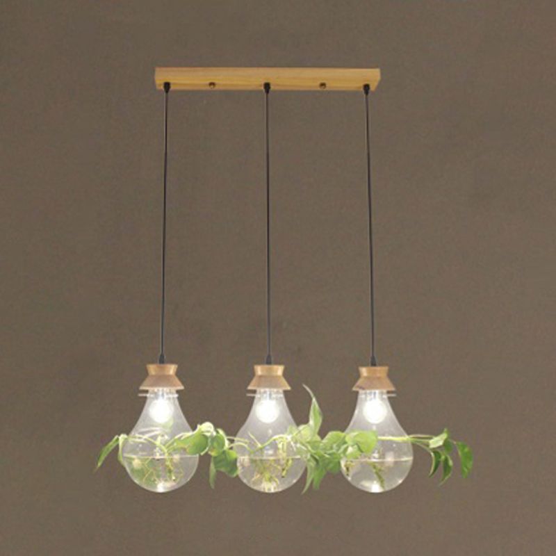 Illuminazione a sospensione a forma di lampadina trasparente rustica 3 teste fioriera da ristorante a sospensione multipla