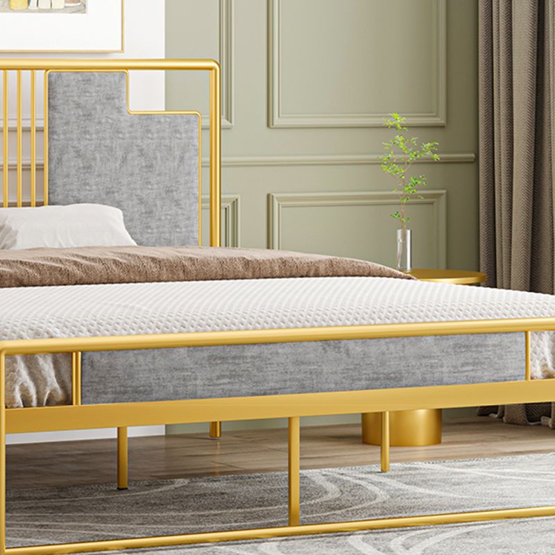 Glam Metal and Upholstered Open-Frame Bed with Headboard and Footboard