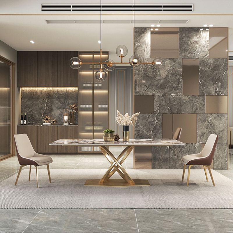 Glam Style Sintered Stone Top Metal Base Dining Table with Chairs