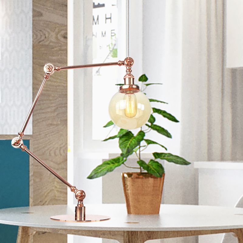 Industrial Global Table Lamp Amber/Clear Glass 1 Light Restaurant Table Light with Adjustable Arm in Black/Brass Finish