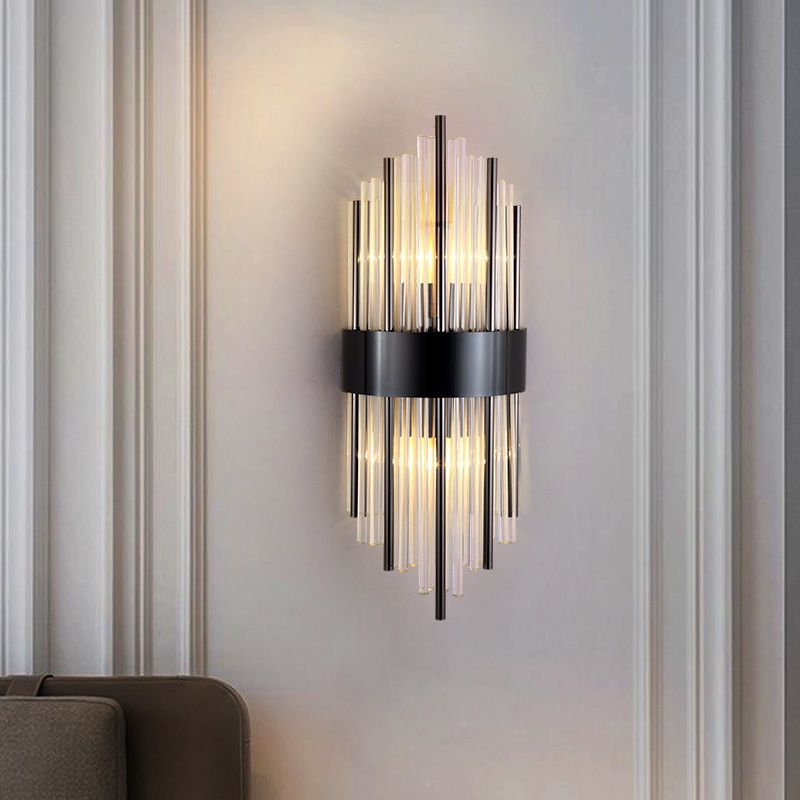 Modern Luxury Geometric Wall Lamp Metal 2-Light Wall Light with Crystal Shade