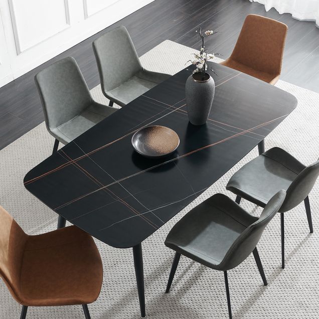 Contemporary Dining Table Sintered Stone Dining Table with 4 Metal Legs