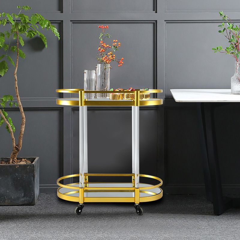 Modern Style Oval Metal Prep Table 29.53"H Rolling Glass Prep Table for Home Use