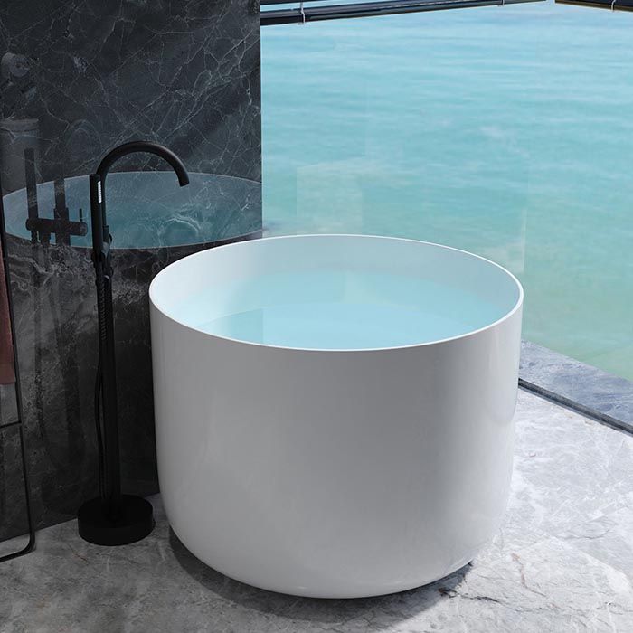Modern Round Acrylic Bath Tub 26.77" H Freestanding Bathtub for Home
