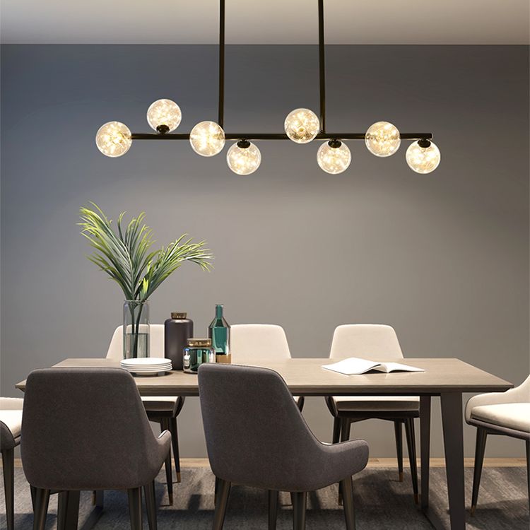 Wrought Iron LED Island Light in Modern Creative Style Glass Globe Pendant Light for Dining Room