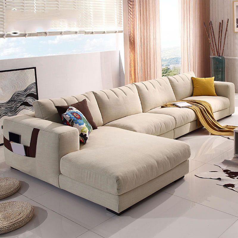 Modern Cotton Stationary Sofa 4-seat Square Arm Sofa & Chaise