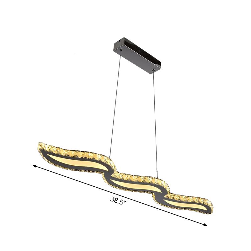 LED Restaurant Ceiling Hang Fixture Minimalist Sliver Island Light with Leaf Cut Crystal Shade