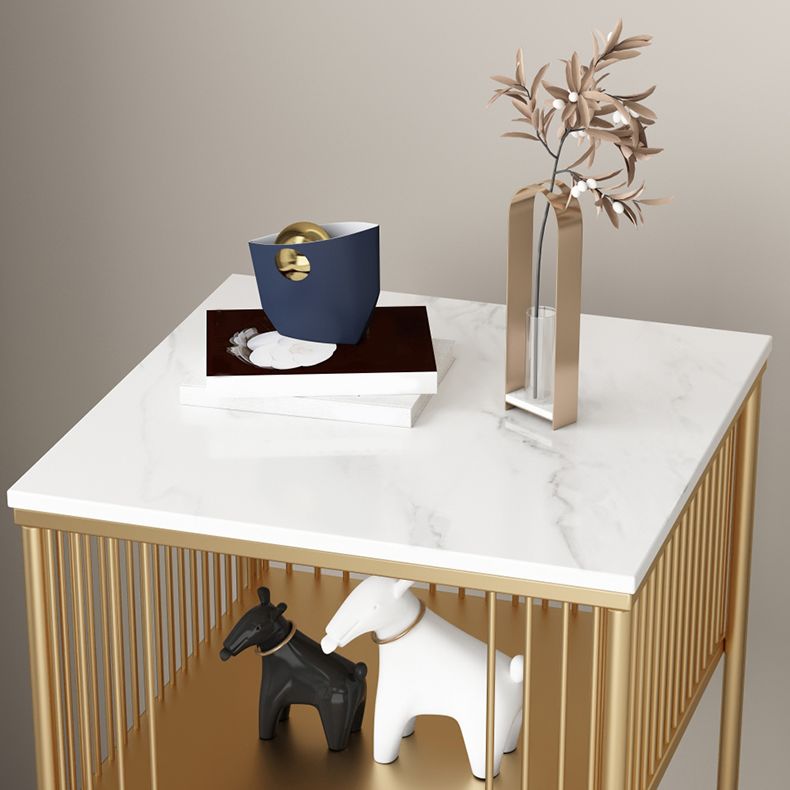 Modernistic Metal 4 Legs End Table Square Slate Top End Table