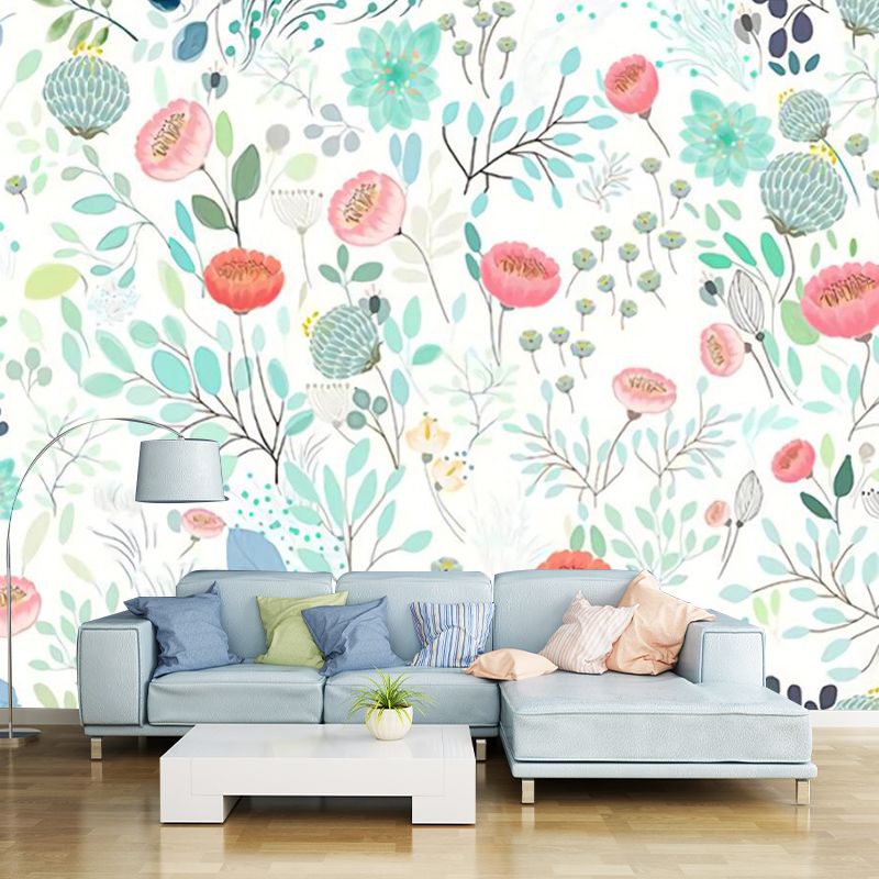 Floral Print Wall Covering Murals Pink and Green Stylish Wall Decor for Bedroom, Optional Size