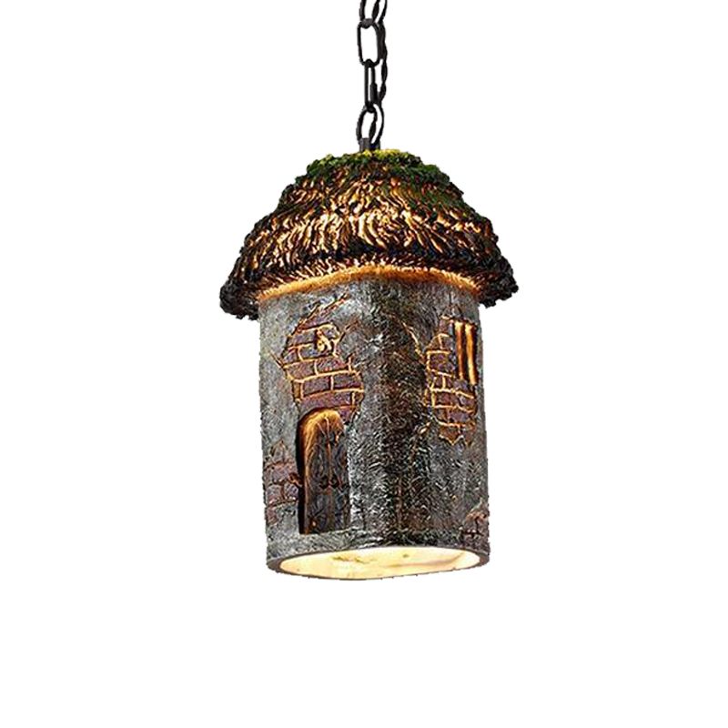1 Light Pendant Lighting Rustic House Shaped Resin Hanging Ceiling Light in Green for Restaurant