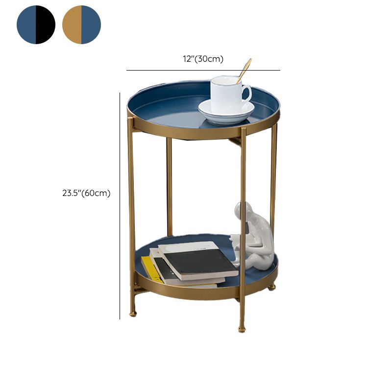 Round Shape Accent Side Table Metal Contemporary with Storage End Table