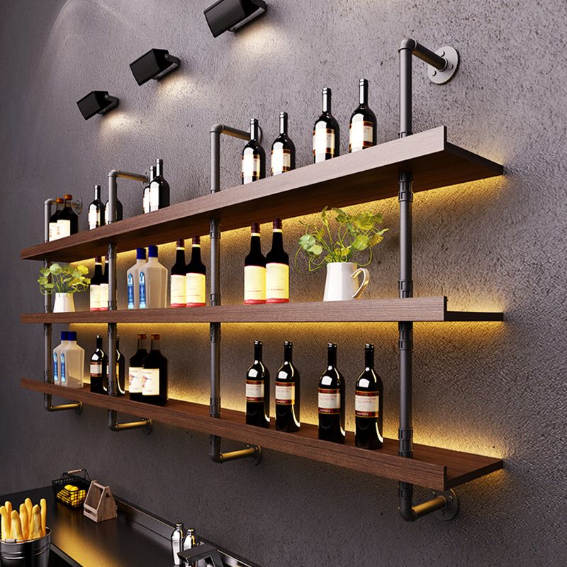 Wood and Metal Wine Rack Modern Style Wall Mounted Wine Bottle Rack with Shelf
