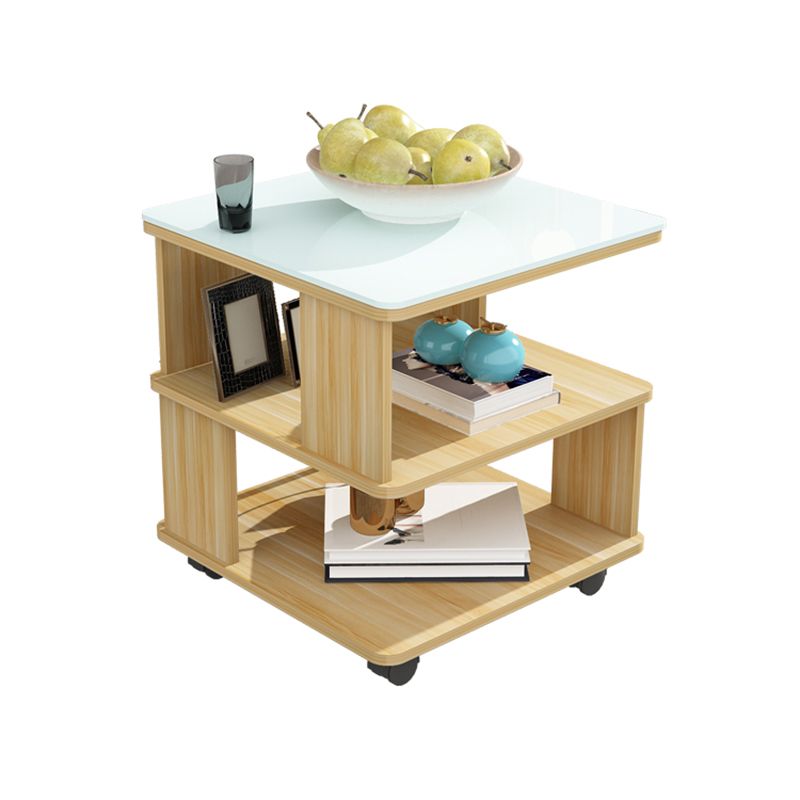 Square with Casters Side Table Wooden 19.69" High Shelf Included End Table